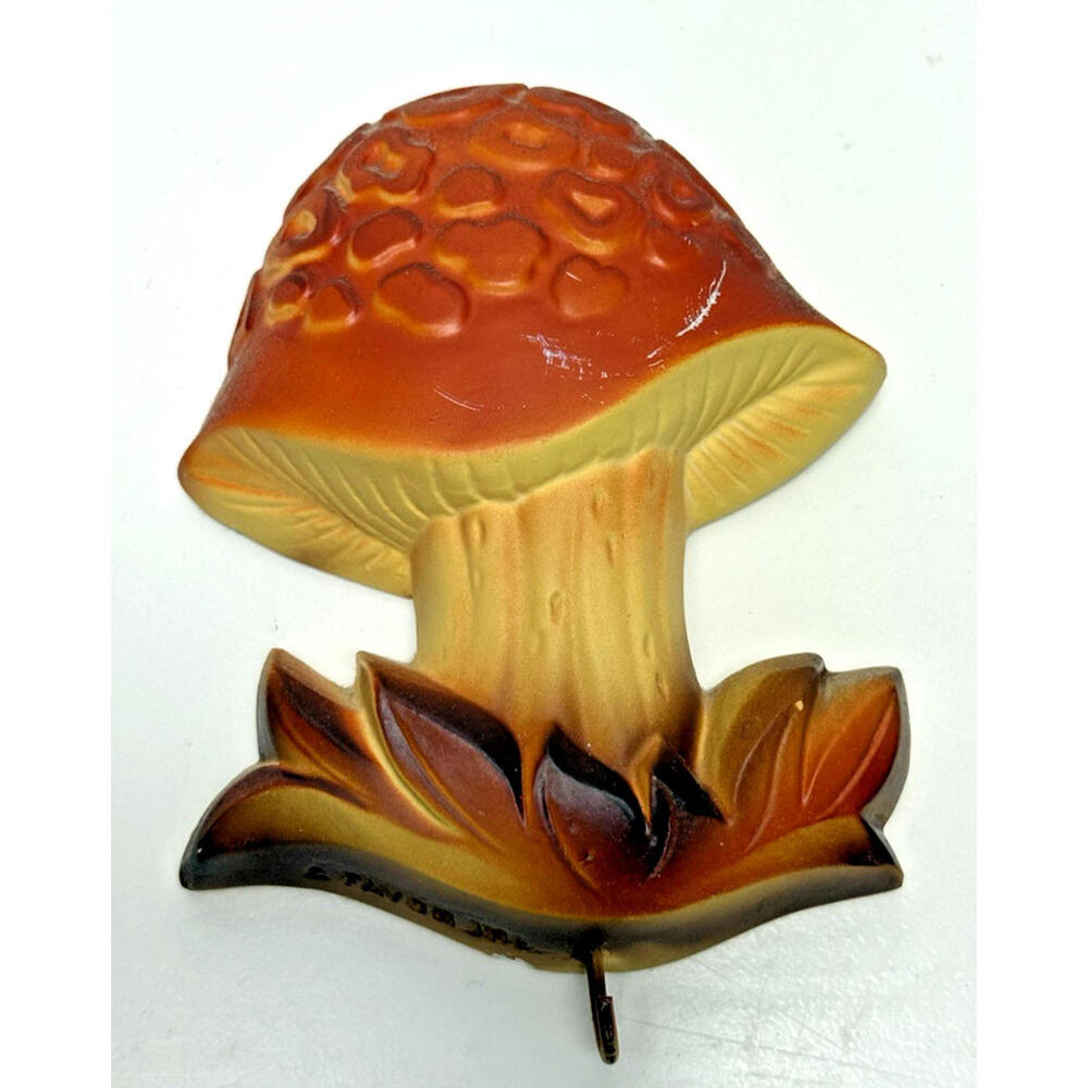 Vtg Mushroom Chalkware w/Hook 70s Wall Kitsch Decor Orange Brown Single - Picture 2 of 13
